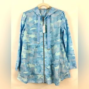 ZUDA - Chambray Camo Hooded Tiered Windbreaker Soft Gray Jersey Lining X…